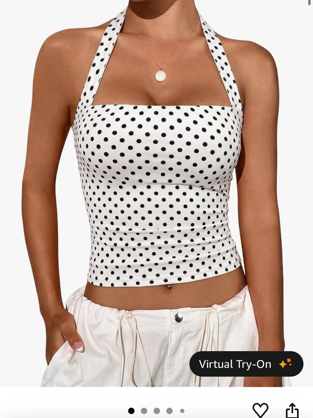 Amazon White Polka Dot Halter Crop Tank